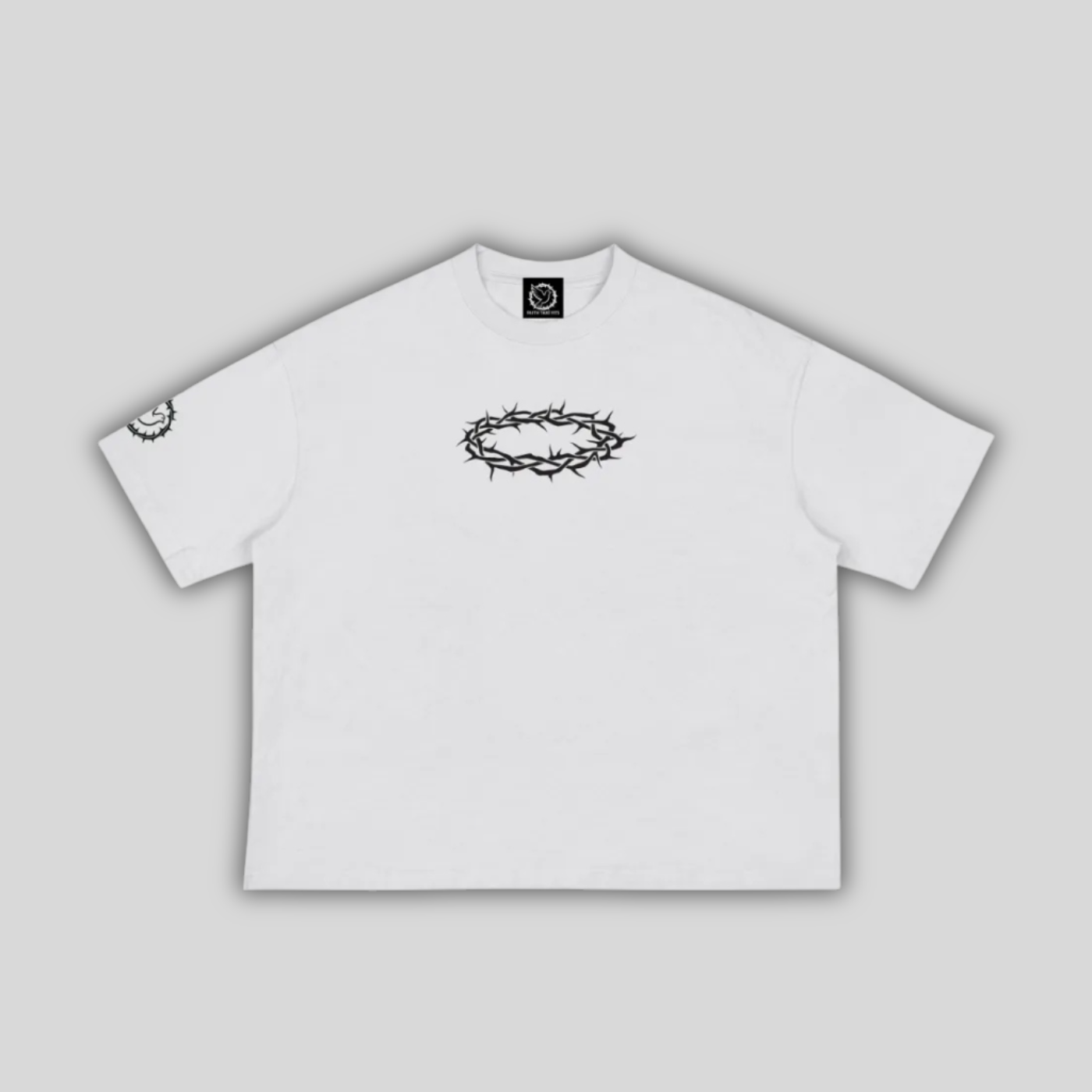 Crown Of Thorns - White Cropped Tee - logo sleeve
