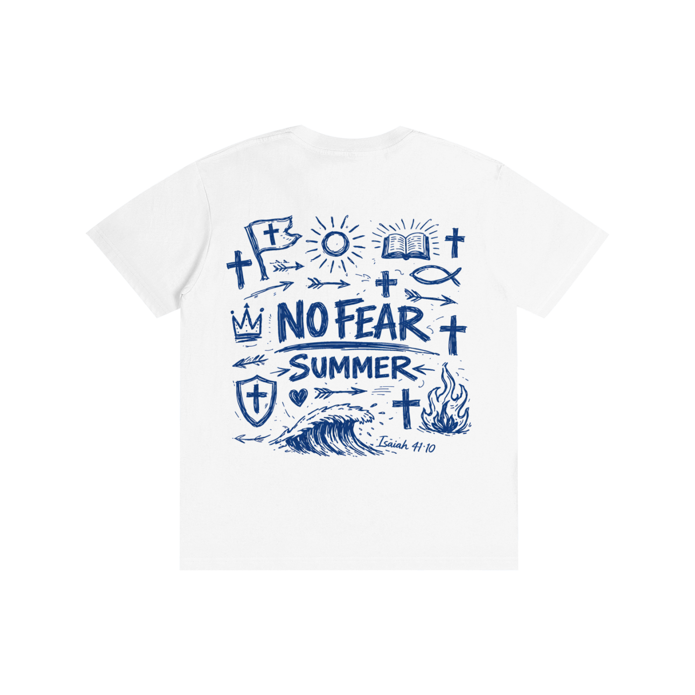No Fear Summer Doodle - T-Shirt (White, Blue)